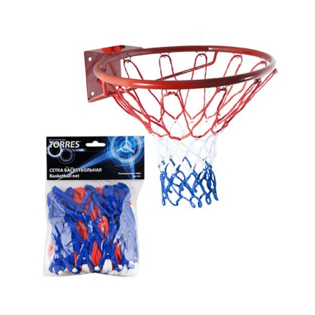 Купить Сетка баскетбольная Torres, нить 4 мм, бело-сине-красная в Моздоке 